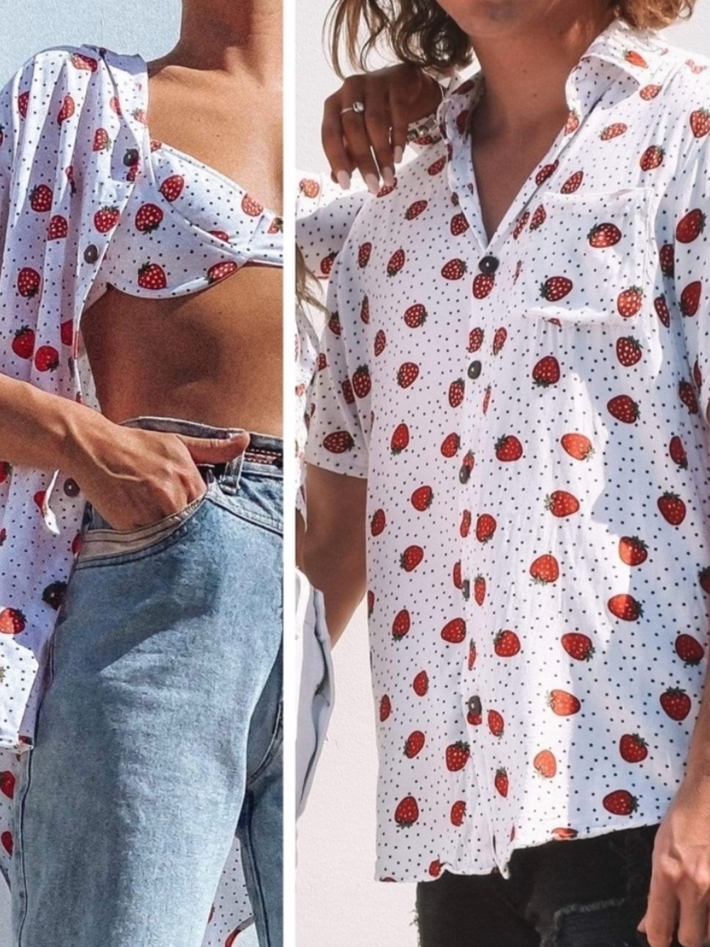 Her Pony Unisex Strawberry Print Button Up Shirt